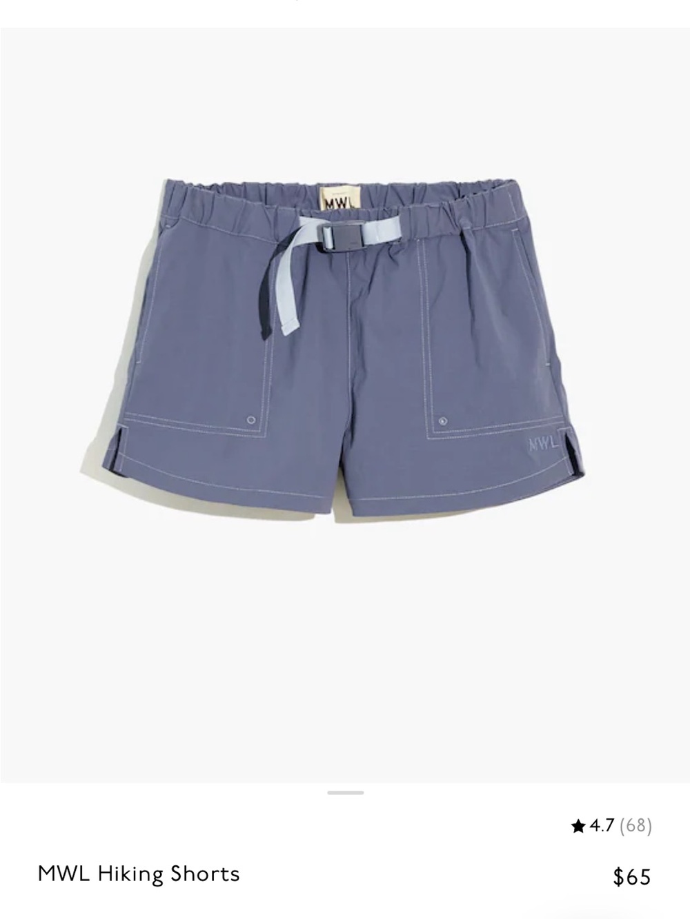 Madewell Women's Slate Blue Athletic Hiking Shorts with Belt